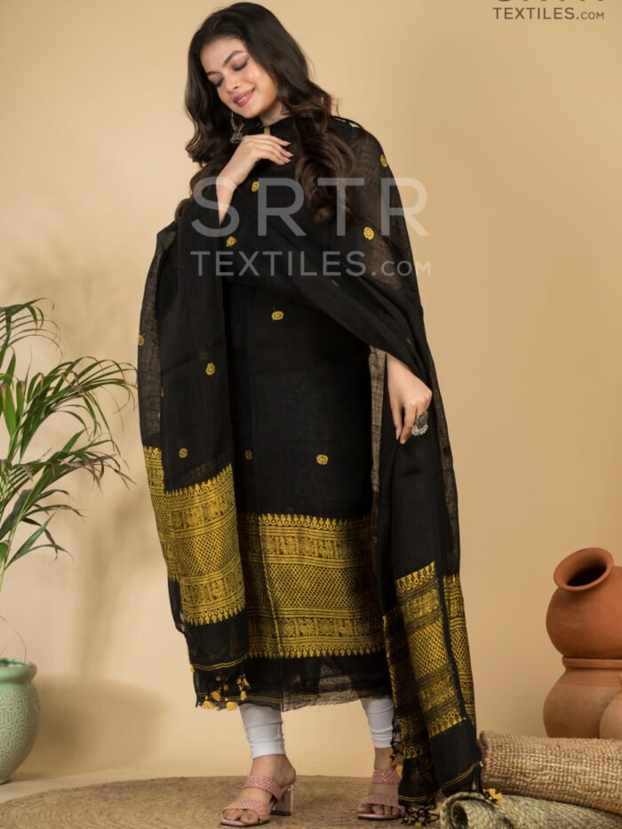 Pure Linen Unstitched Jamdani Suit – Elegant 2-Piece Set