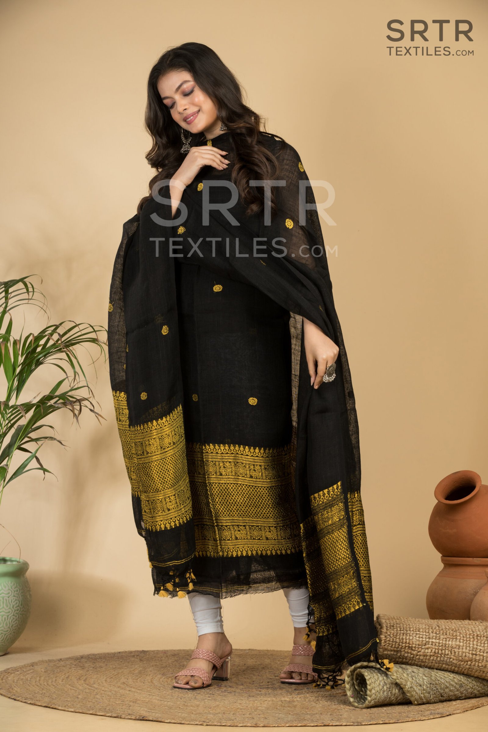 Pure Linen Unstitched Jamdani Suit – Elegant 2-Piece Set