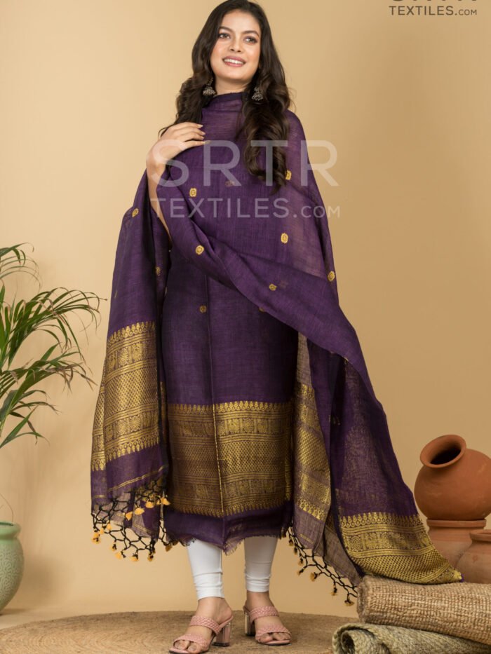 Pure Linen Unstitched Jamdani Suit – Elegant 2-Piece Set