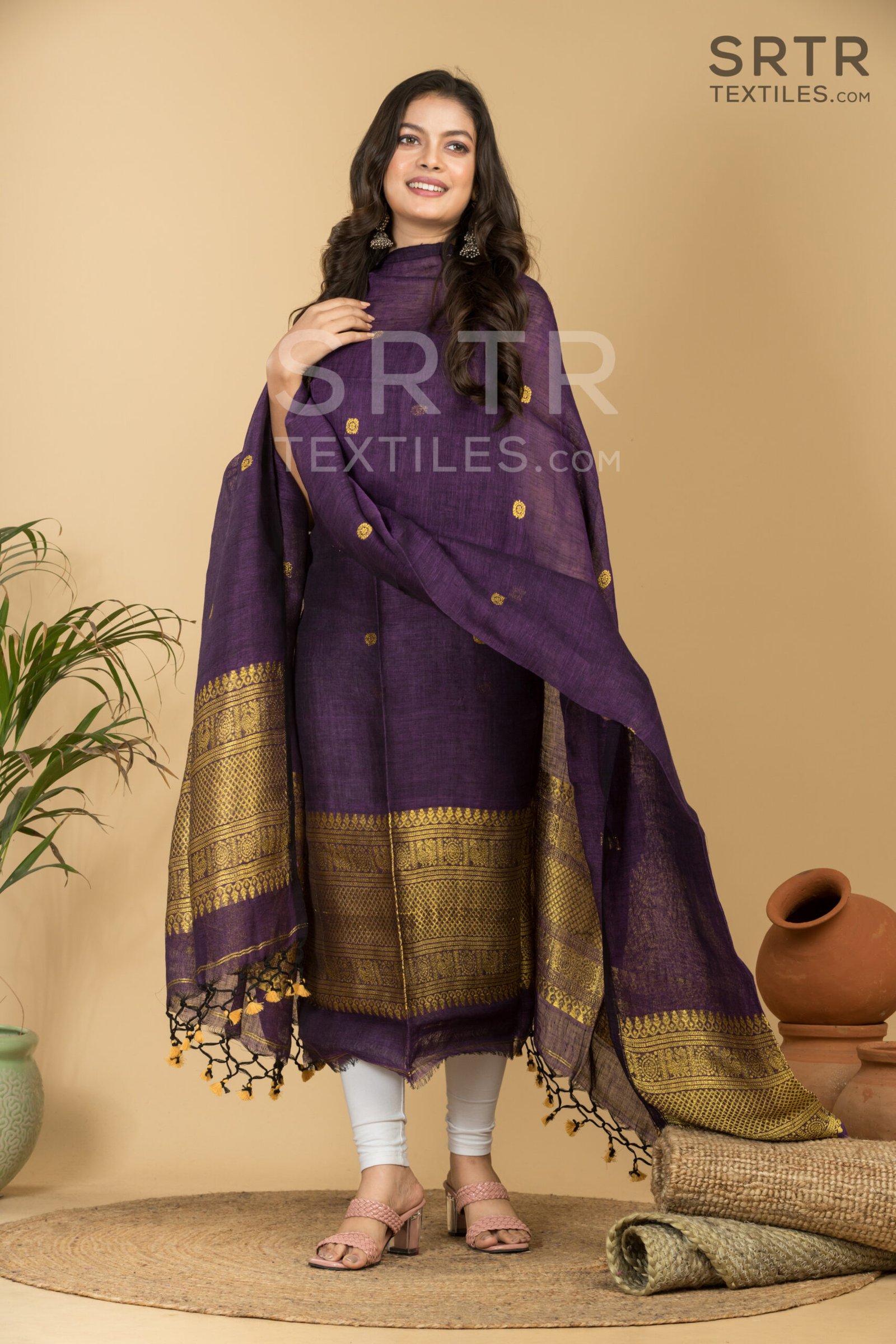 Pure Linen Unstitched Jamdani Suit – Elegant 2-Piece Set