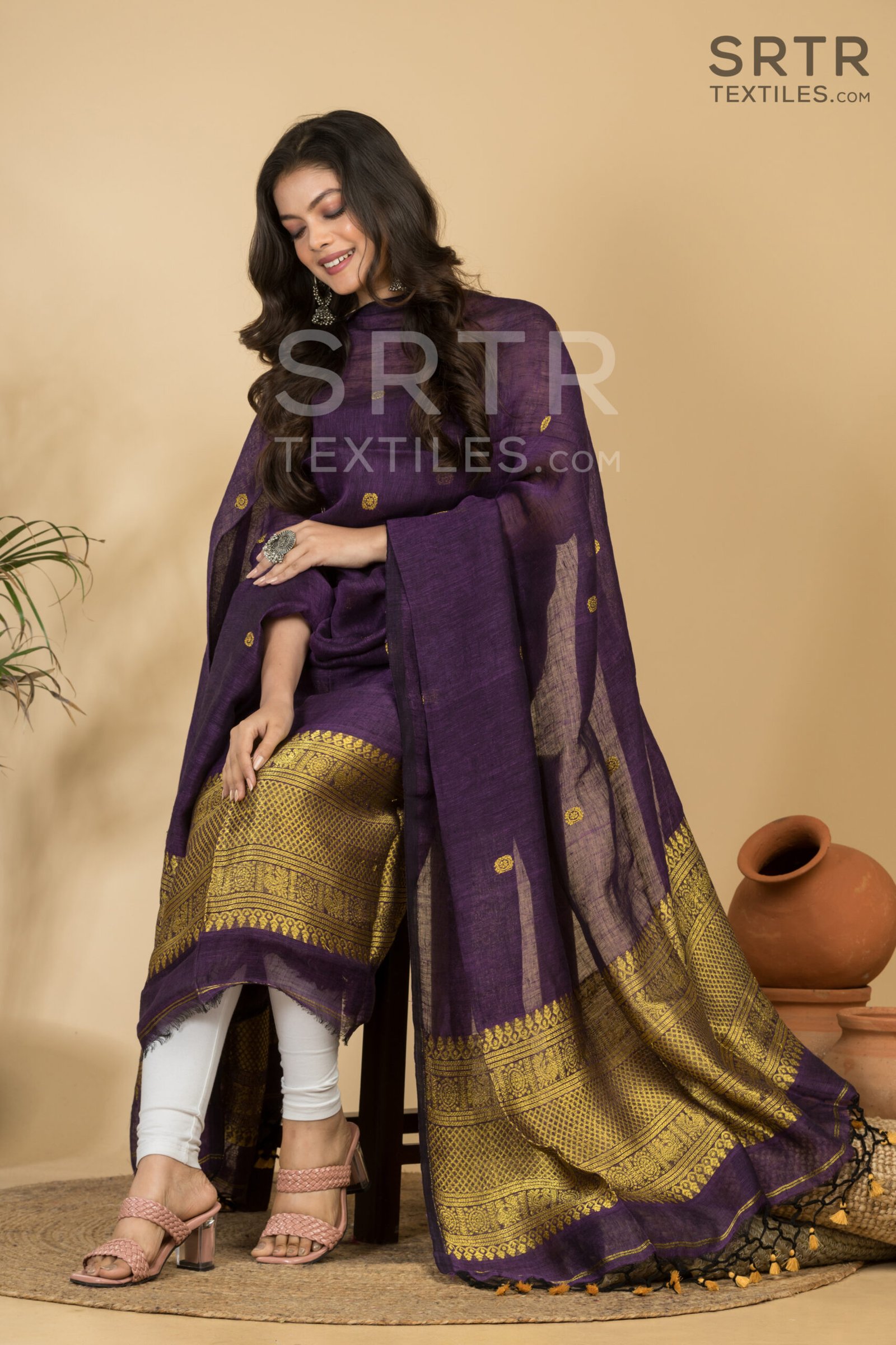 Pure Linen Unstitched Jamdani Suit – Elegant 2-Piece Set - Image 4