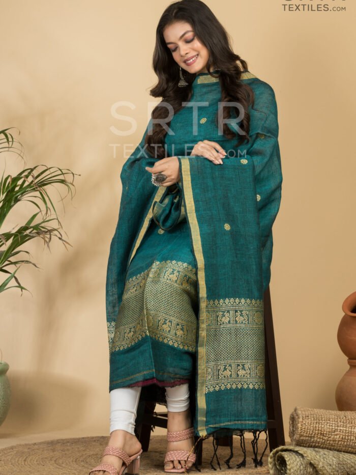 Alternative view of Pure Linen Unstitched Jamdani Suit – Elegant 2-Piece Set