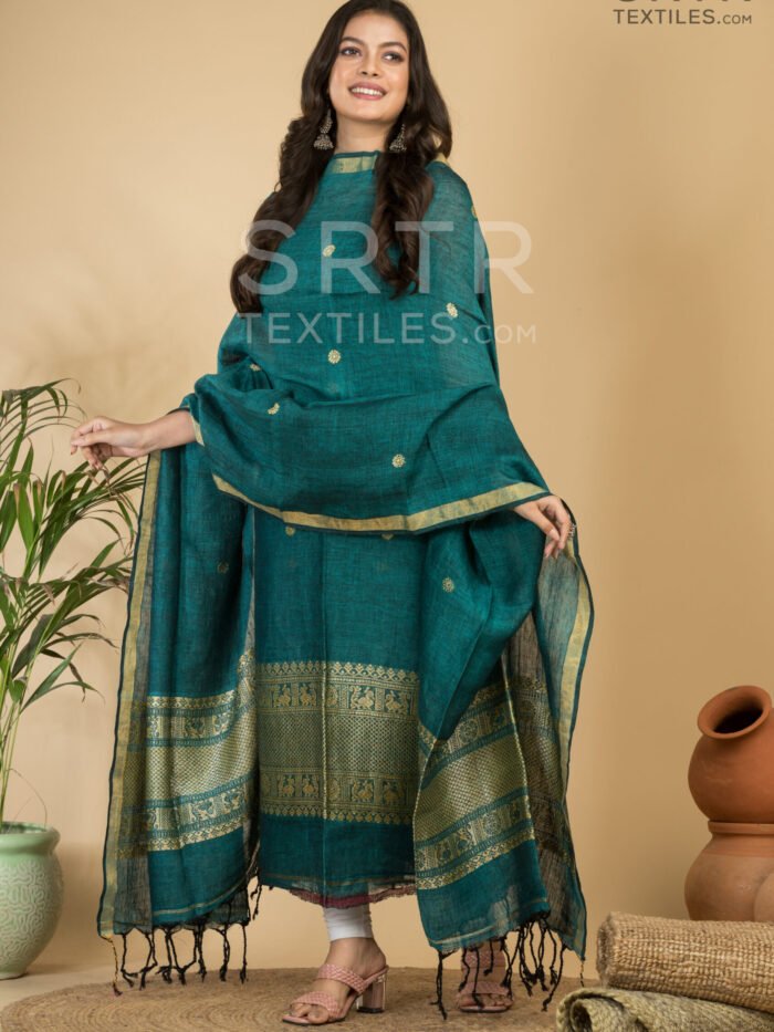 Pure Linen Unstitched Jamdani Suit – Elegant 2-Piece Set