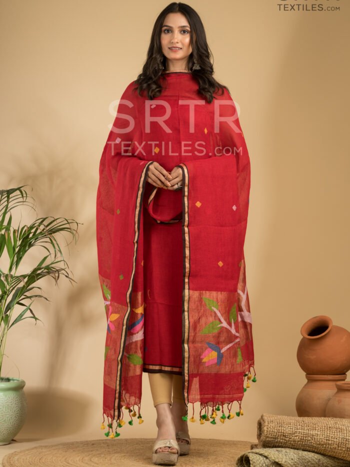 Alternative view of Pure Jayashree linen Unstitched Jamdani Suit – Elegant 2-Piece Set