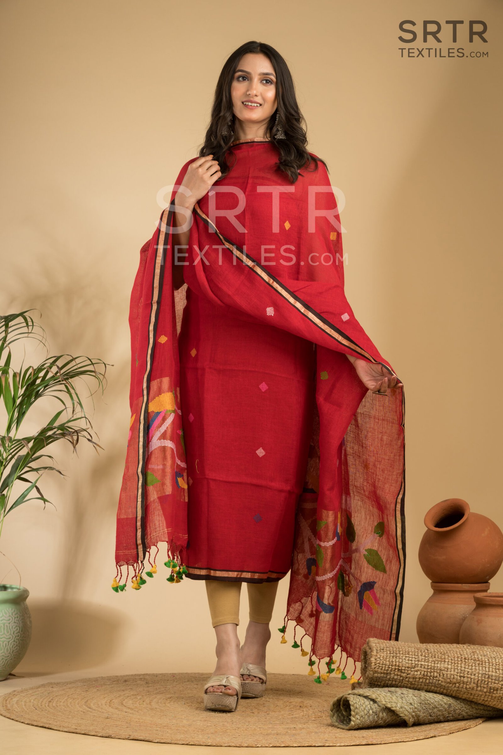 Pure Jayashree linen Unstitched Jamdani Suit – Elegant 2-Piece Set - Image 3
