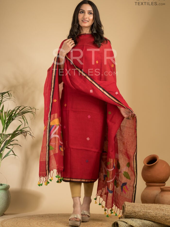 Pure Jayashree linen Unstitched Jamdani Suit – Elegant 2-Piece Set