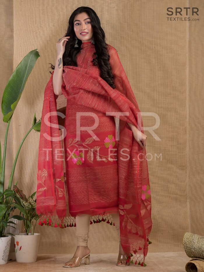 Ghicha Muslin Jamdani Suit (Unstitched) – 2-Piece Set