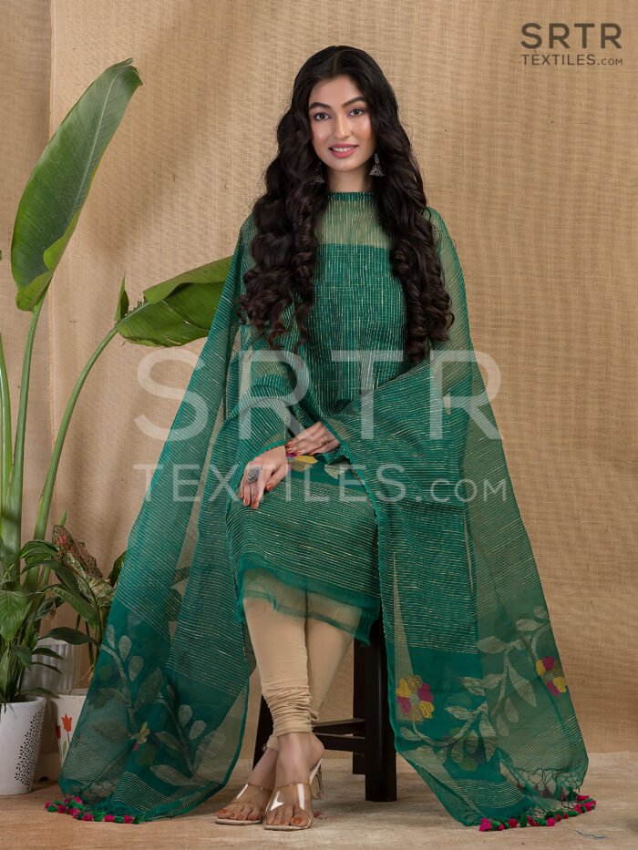 Alternative view of Ghicha Muslin Jamdani Suit (Unstitched) – 2-Piece Set