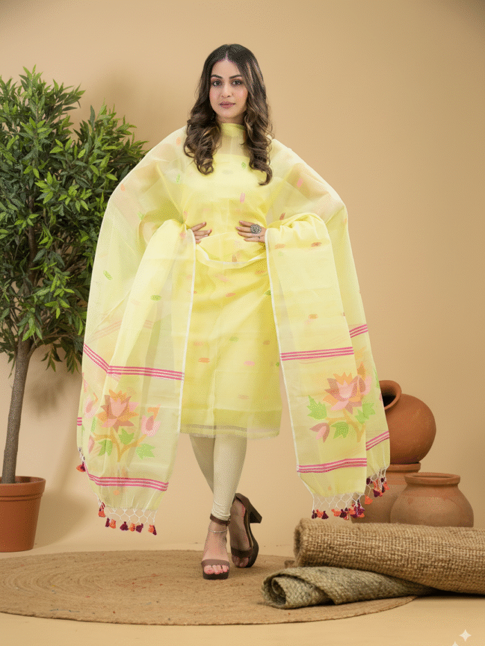Alternative view of Muslin Jamdani Suit (UNSTITCHED) – Elegant 2-Piece Set