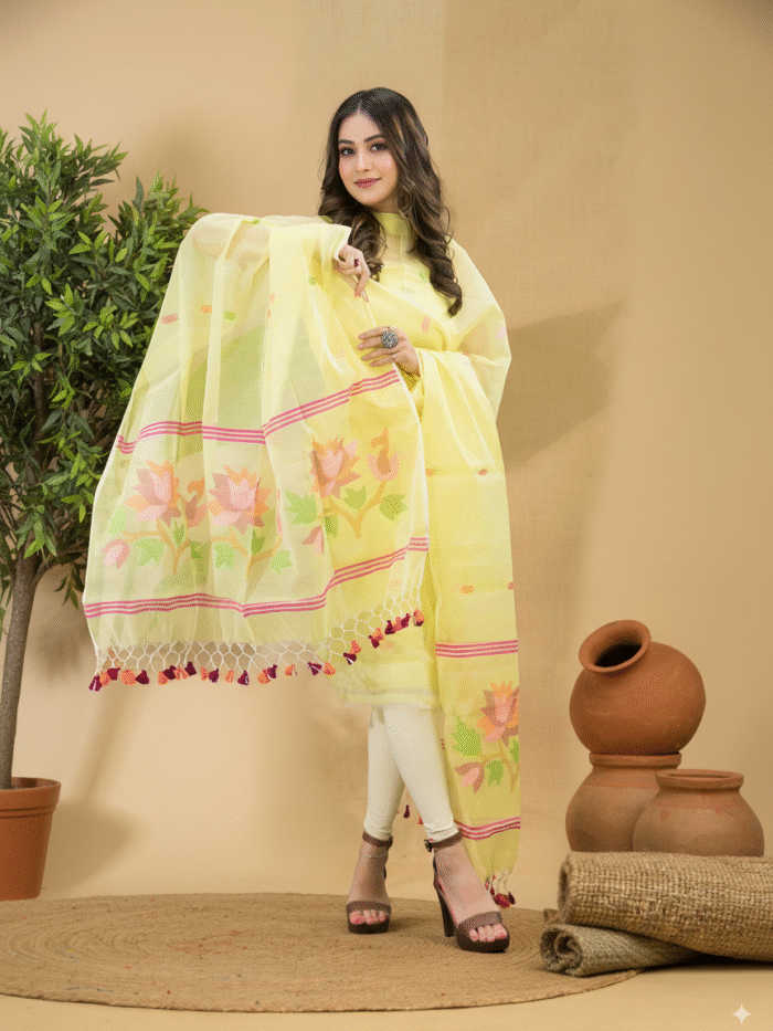 Muslin Jamdani Suit (UNSTITCHED) – Elegant 2-Piece Set
