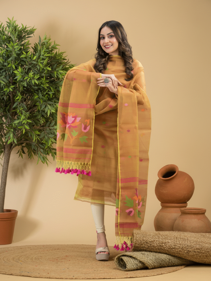 Muslin Jamdani Suit (UNSTITCHED) – Elegant 2-Piece Set