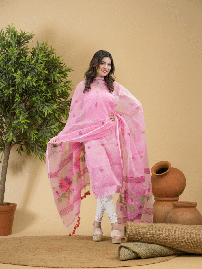 Alternative view of Muslin Jamdani Suit (UNSTITCHED) – Elegant 2-Piece Set
