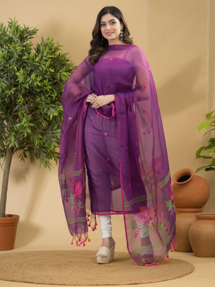 Alternative view of Muslin Jamdani Suit (UNSTITCHED) – Elegant 2-Piece Set