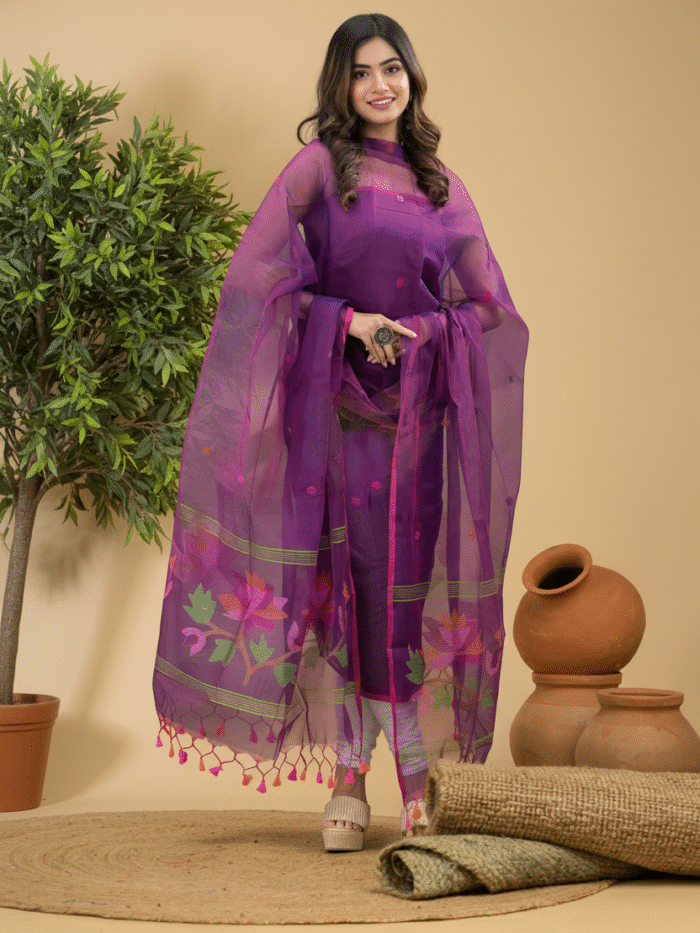 Muslin Jamdani Suit (UNSTITCHED) – Elegant 2-Piece Set
