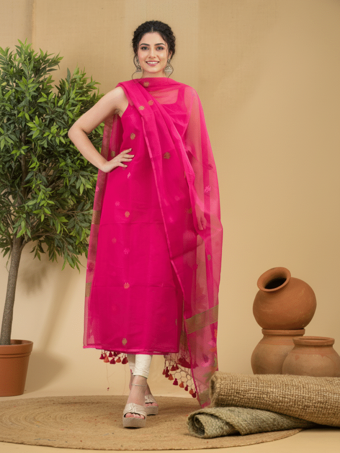 Alternative view of Muslin Jamdani Suit (UNSTITCHED) – Elegant 2-Piece Set