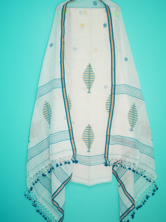 Pure Linen Unstitched Jamdani Suit – Elegant 2-Piece Set