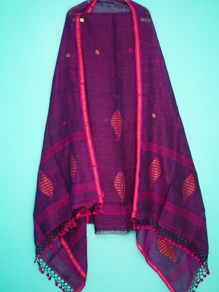 Pure Linen Unstitched Jamdani Suit – Elegant 2-Piece Set