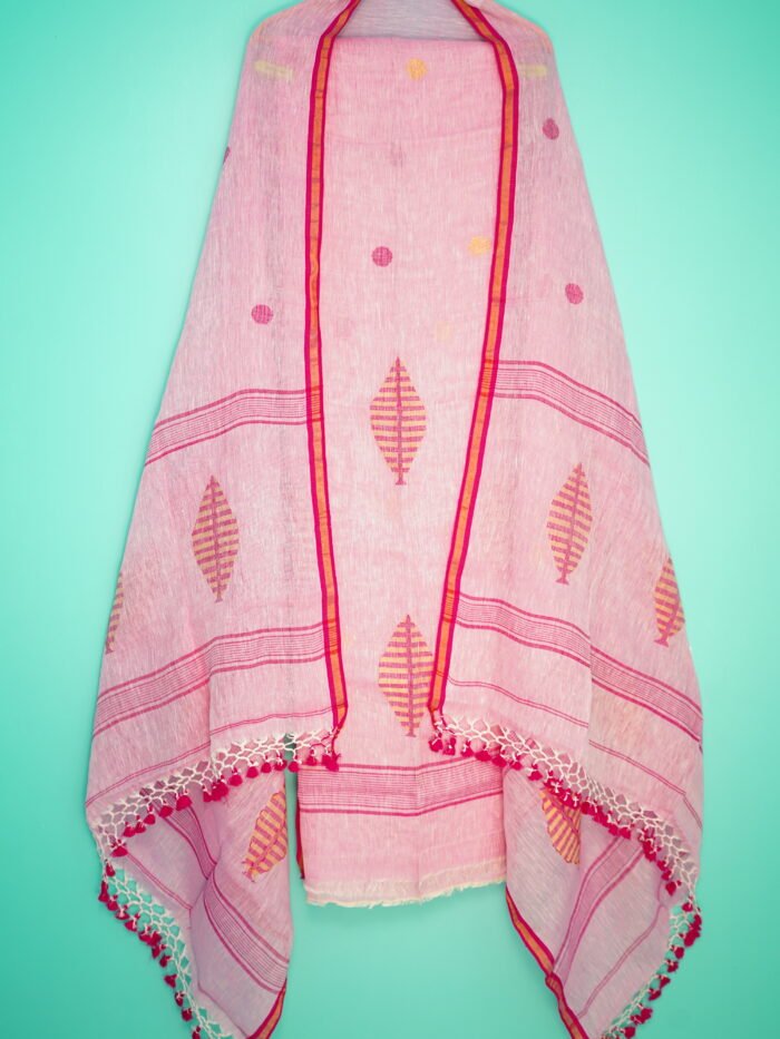 Pure Linen Unstitched Jamdani Suit – Elegant 2-Piece Set