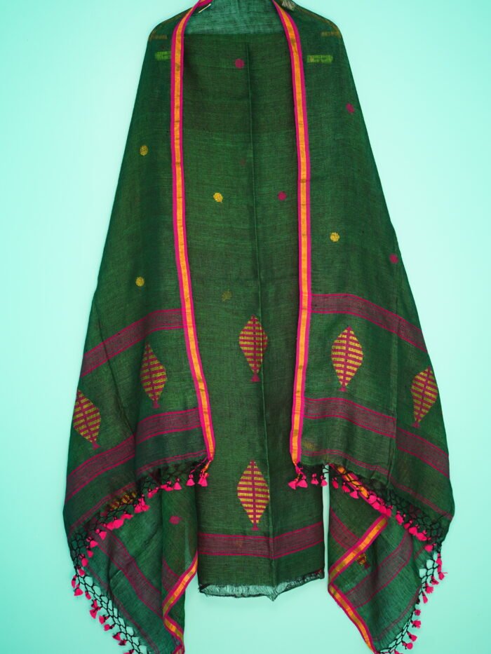 Pure Linen Unstitched Jamdani Suit – Elegant 2-Piece Set