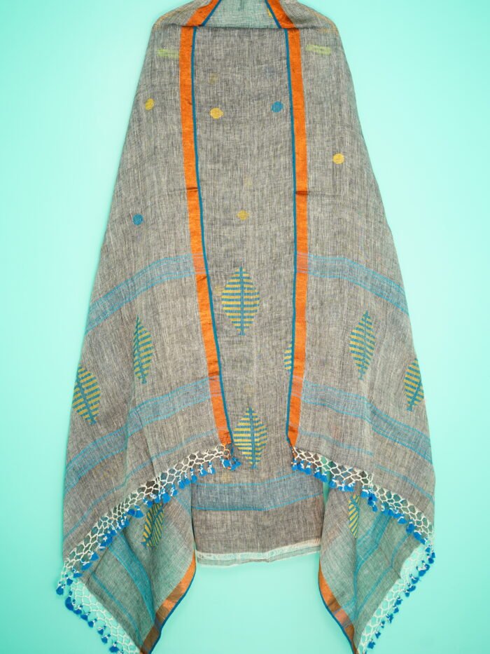 Pure Linen Unstitched Jamdani Suit – Elegant 2-Piece Set