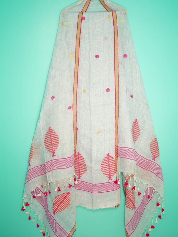 Pure Linen Unstitched Jamdani Suit – Elegant 2-Piece Set