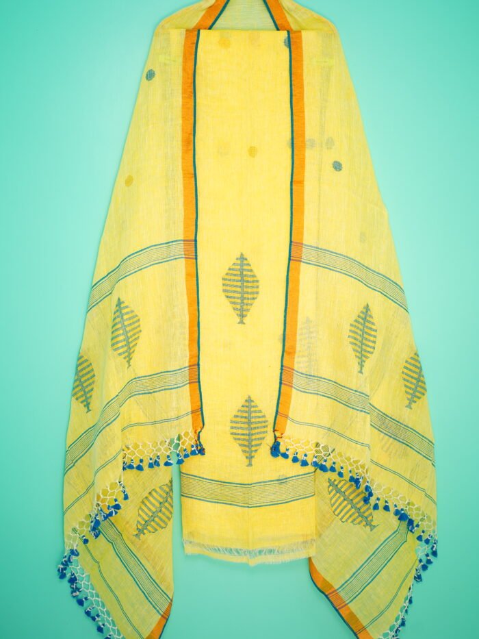 Pure Linen Unstitched Jamdani Suit – Elegant 2-Piece Set