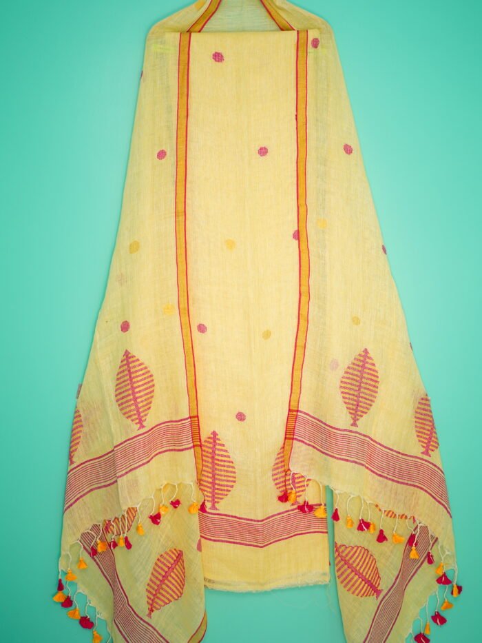 Pure Linen Unstitched Jamdani Suit – Elegant 2-Piece Set