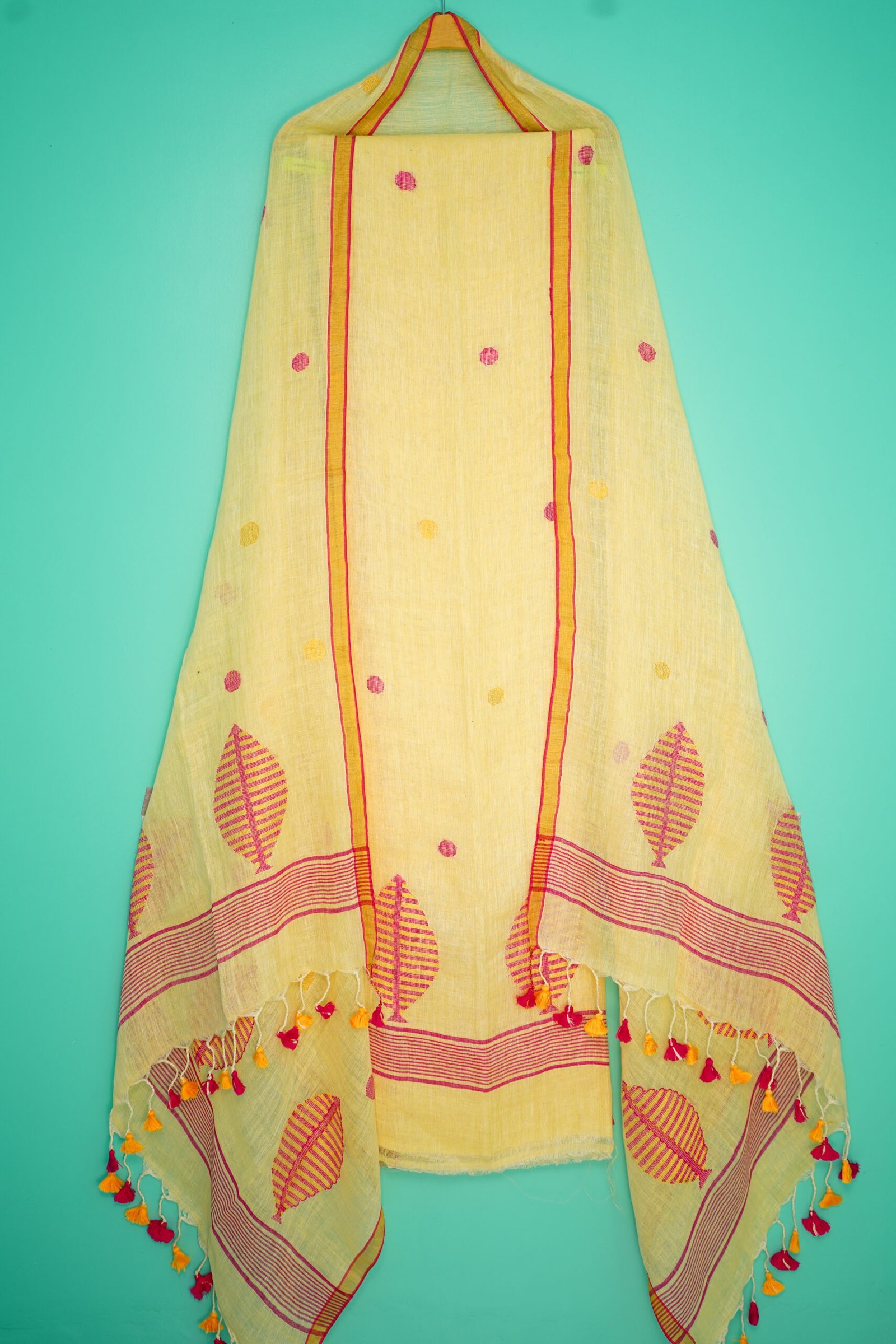 Pure Linen Unstitched Jamdani Suit – Elegant 2-Piece Set