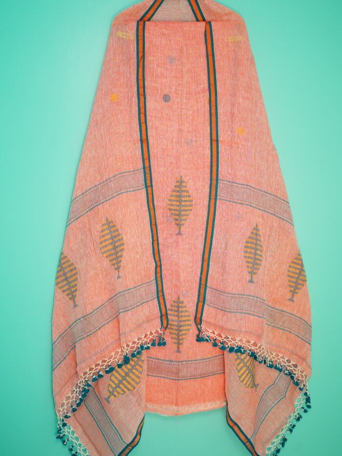 Pure Linen Unstitched Jamdani Suit – Elegant 2-Piece Set