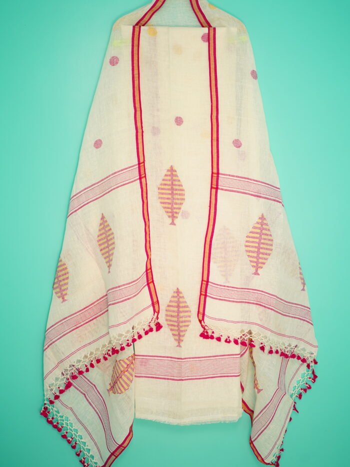 Pure Linen Unstitched Jamdani Suit – Elegant 2-Piece Set