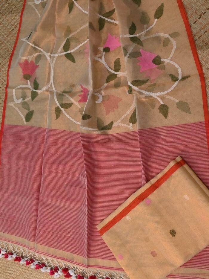 Tissue Jamdani Suit Set (Unstitched) – Elegant 2-Piece Floral Weave