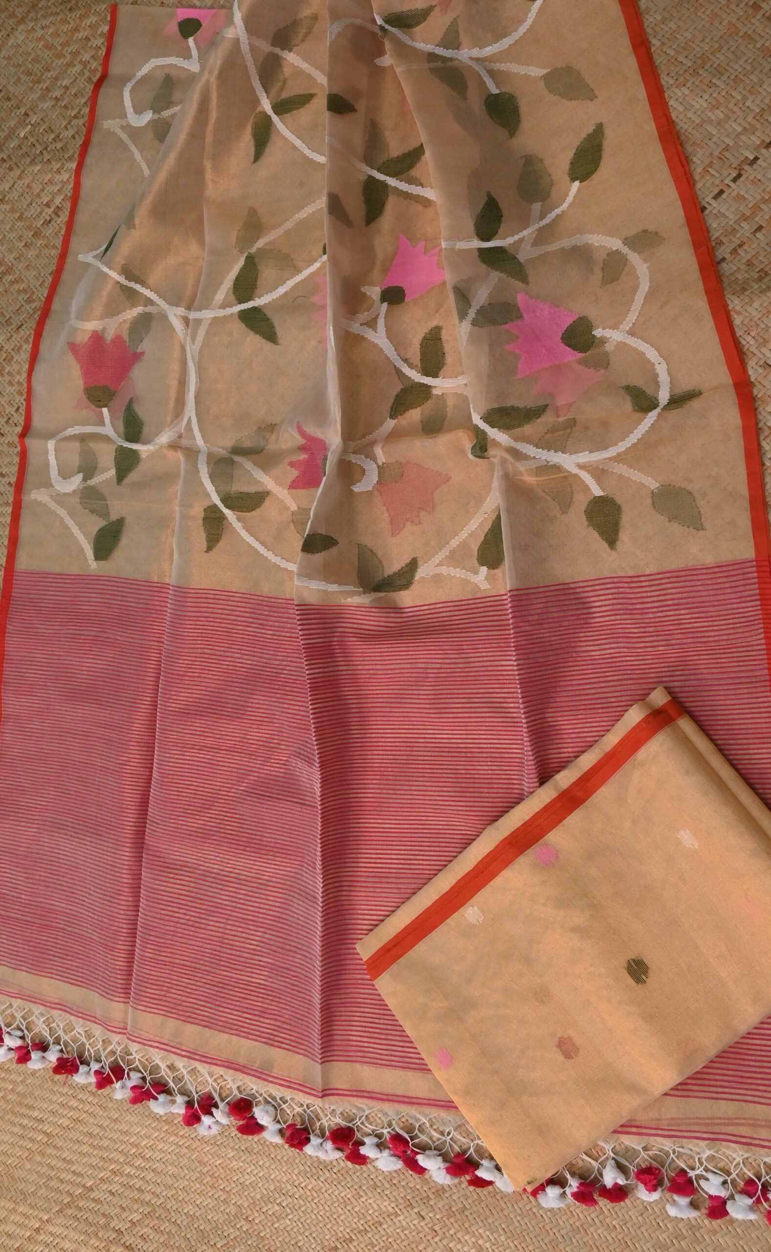 Tissue Jamdani Suit Set (Unstitched) – Elegant 2-Piece Floral Weave