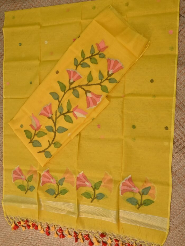 Pure Muslin Jamdani Unstitched Suit Set – Floral Elegance (2-Piece)