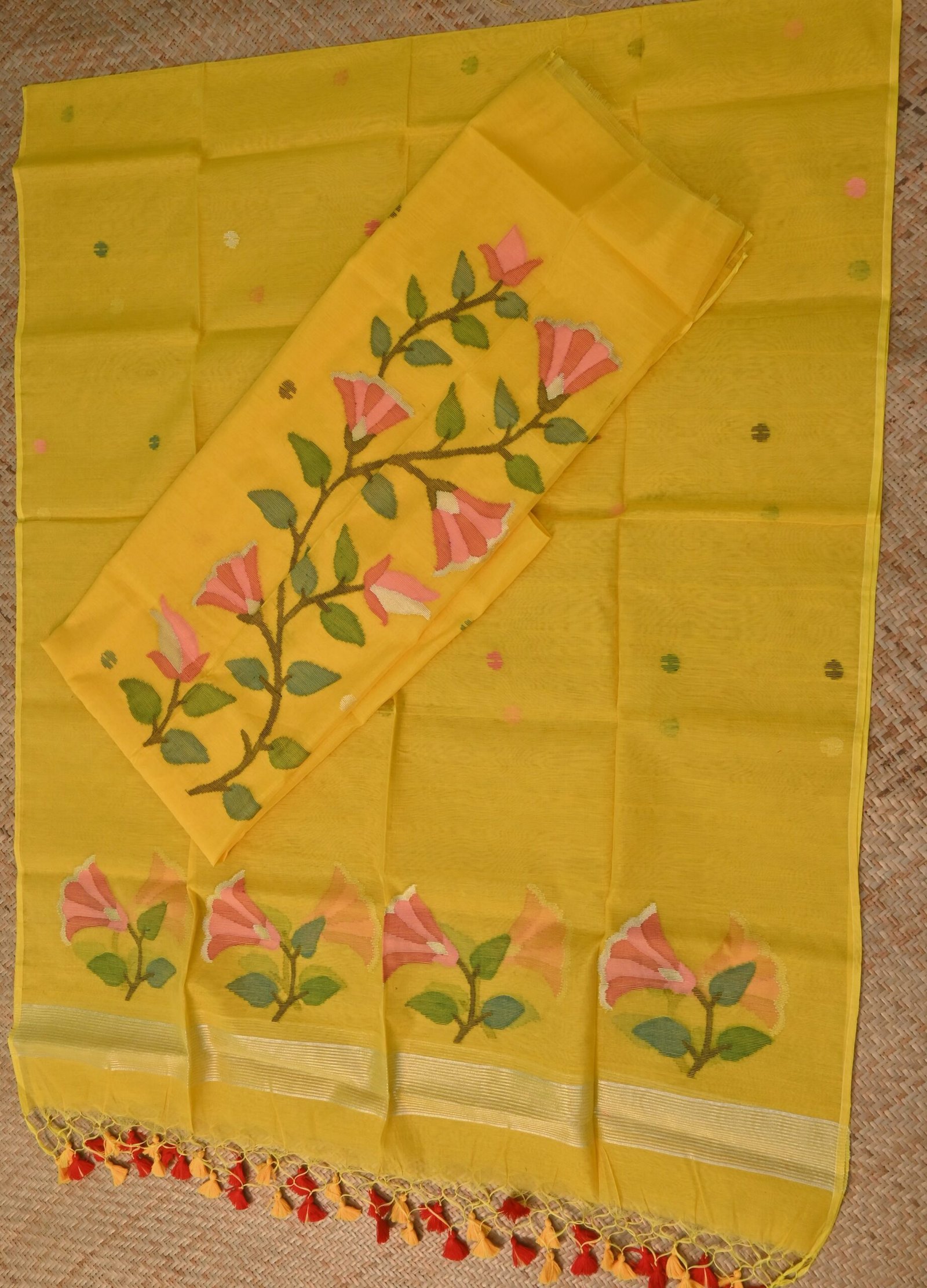 Pure Muslin Jamdani Unstitched Suit Set – Floral Elegance (2-Piece)