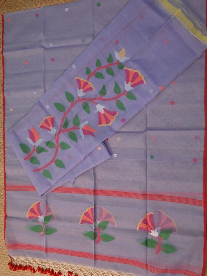 Pure Muslin Jamdani Unstitched Suit Set – Floral Elegance (2-Piece)