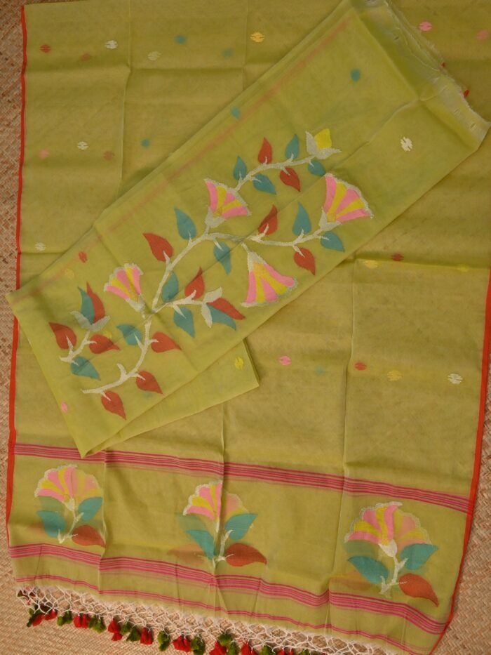 Pure Muslin Jamdani Unstitched Suit Set – Floral Elegance (2-Piece)