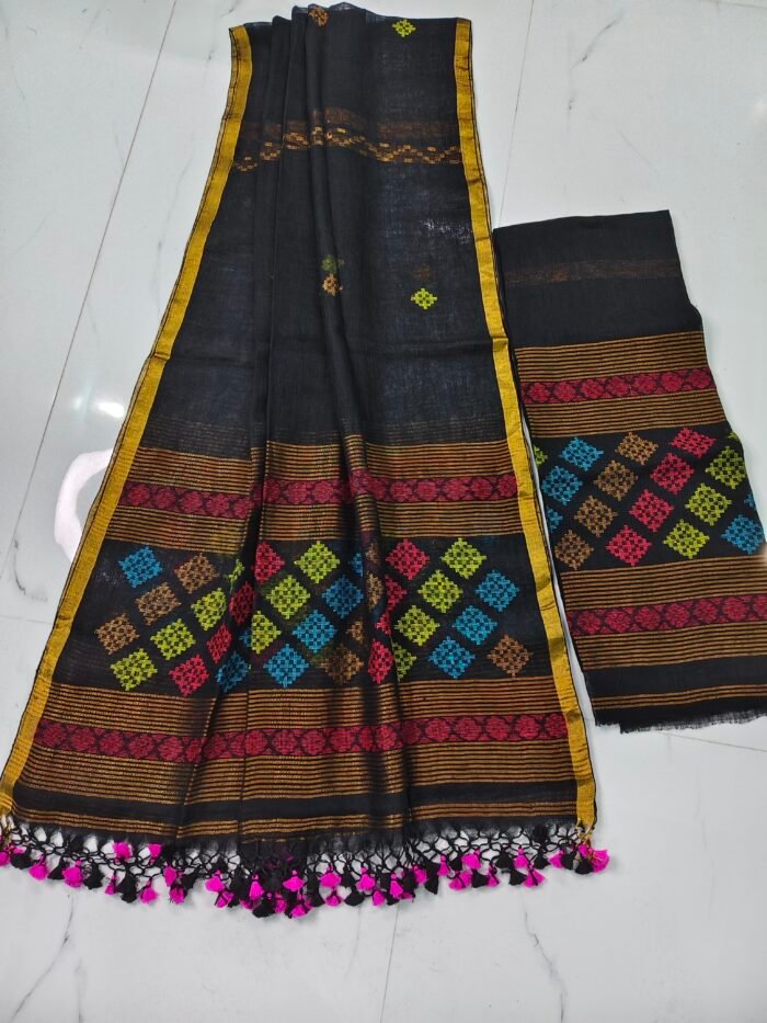 Pure Linen Unstitched Jamdani Suit – Elegant 2-Piece Set