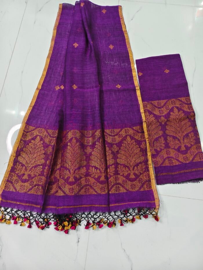 Pure Linen Unstitched Jamdani Suit – Elegant 2-Piece Set