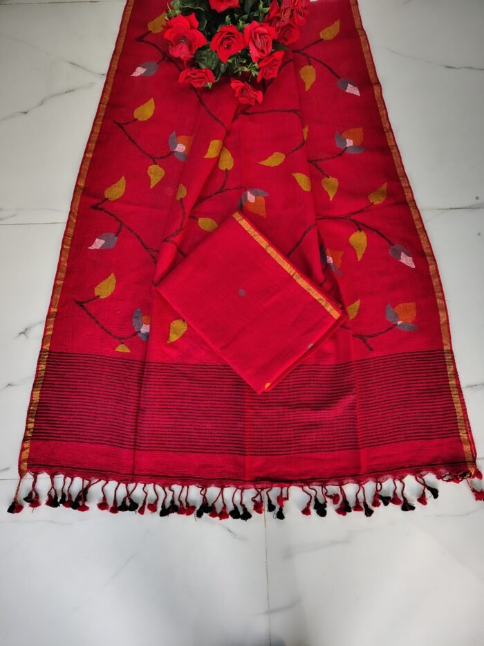 Pure Linen Unstitched Jamdani Suit – Elegant 2-Piece Set