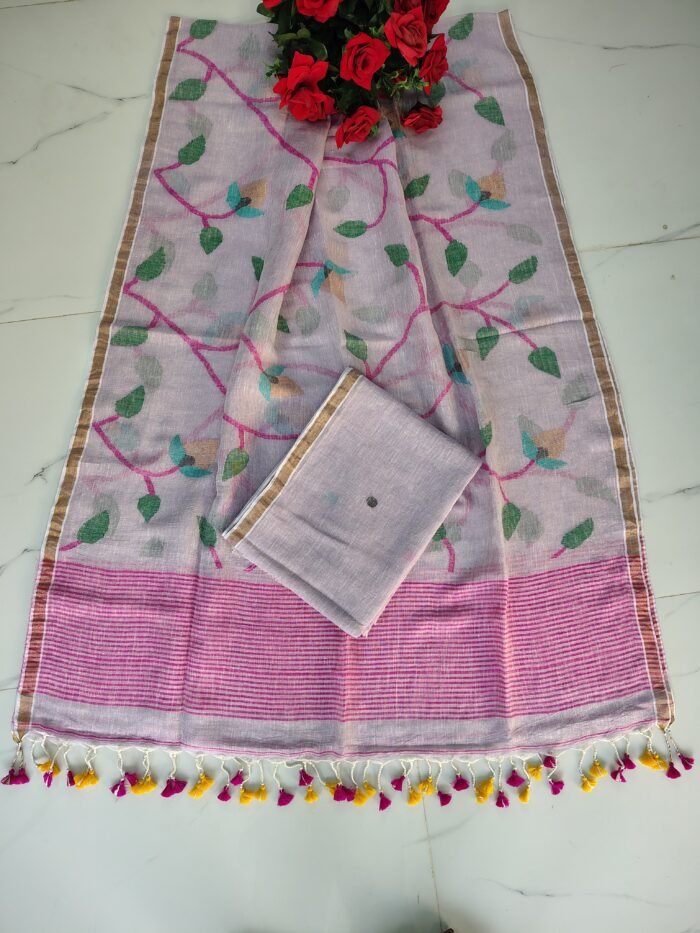 Pure Linen Unstitched Jamdani Suit – Elegant 2-Piece Set