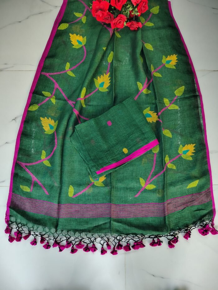 Pure Linen Unstitched Jamdani Suit – Elegant 2-Piece Set