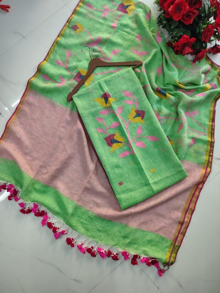 Pure Linen Unstitched Jamdani Suit – Elegant 2-Piece Set