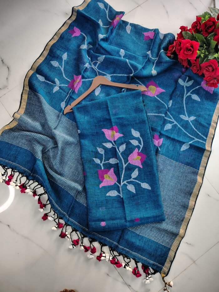 Pure Linen Unstitched Jamdani Suit – Elegant 2-Piece Set