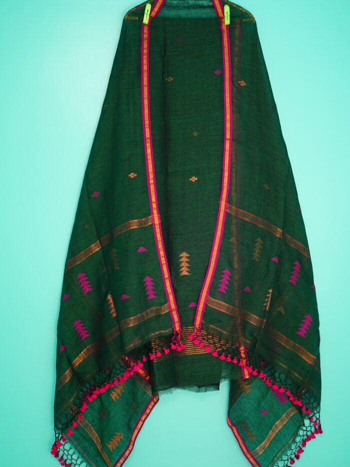 Pure Linen Unstitched Jamdani Suit – Elegant 2-Piece Set