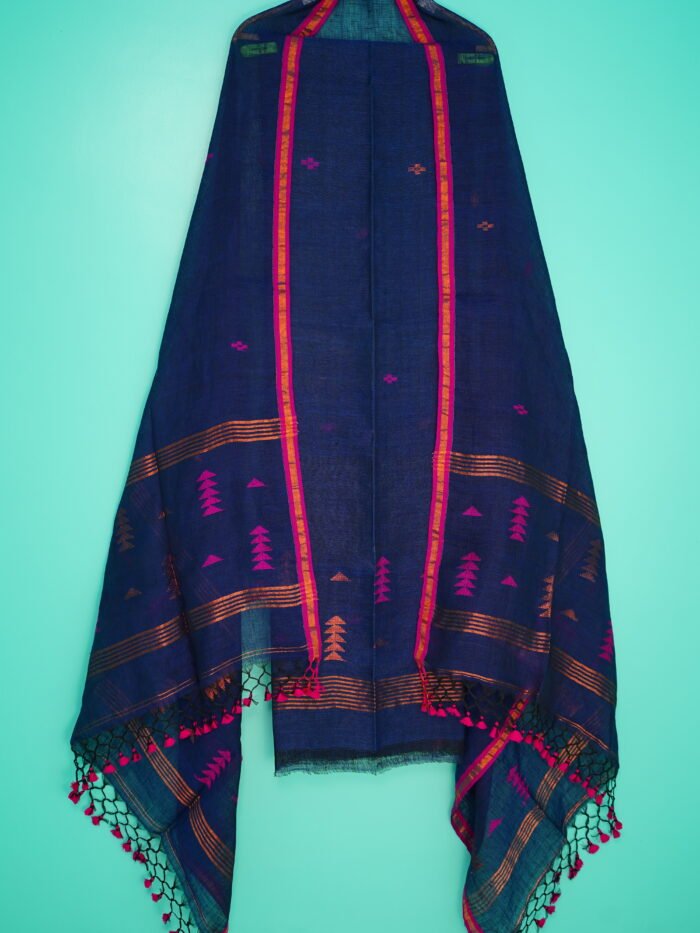 Pure Linen Unstitched Jamdani Suit – Elegant 2-Piece Set