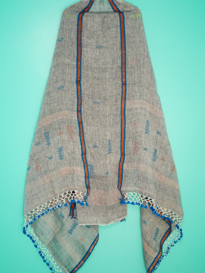 Pure Linen Unstitched Jamdani Suit – Elegant 2-Piece Set