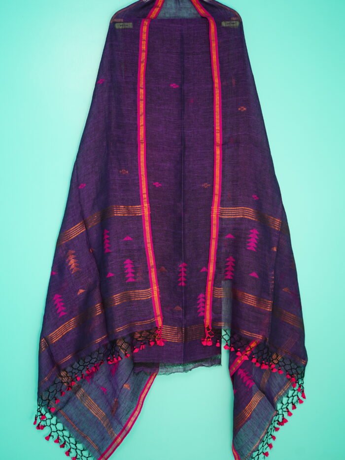 Pure Linen Unstitched Jamdani Suit – Elegant 2-Piece Set