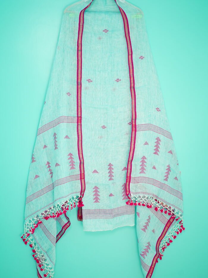 Pure Linen Unstitched Jamdani Suit – Elegant 2-Piece Set