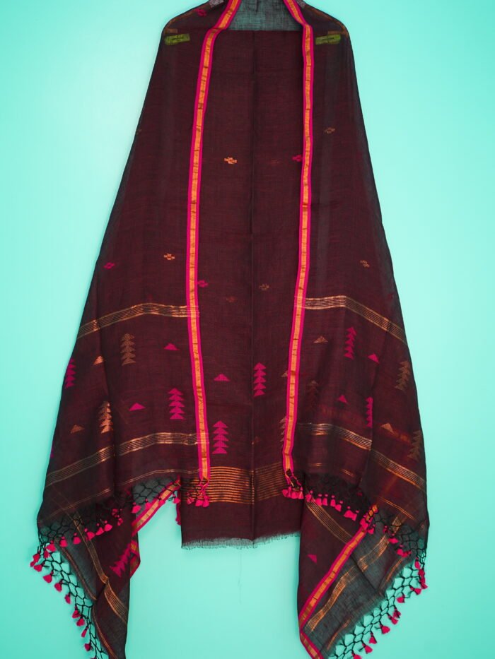 Pure Linen Unstitched Jamdani Suit – Elegant 2-Piece Set