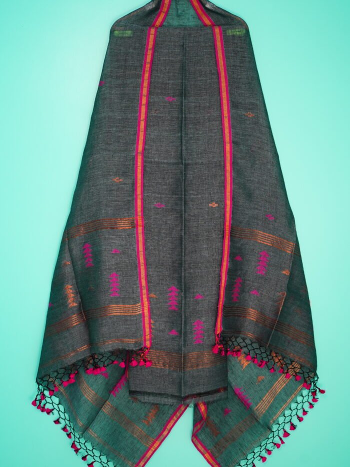 Pure Linen Unstitched Jamdani Suit – Elegant 2-Piece Set